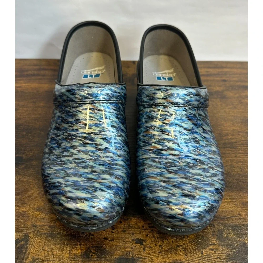 Dansko LT Pro Women 39 Blue Waves Patent Leather Clogs Slip Resistant - Picture 14 of 14